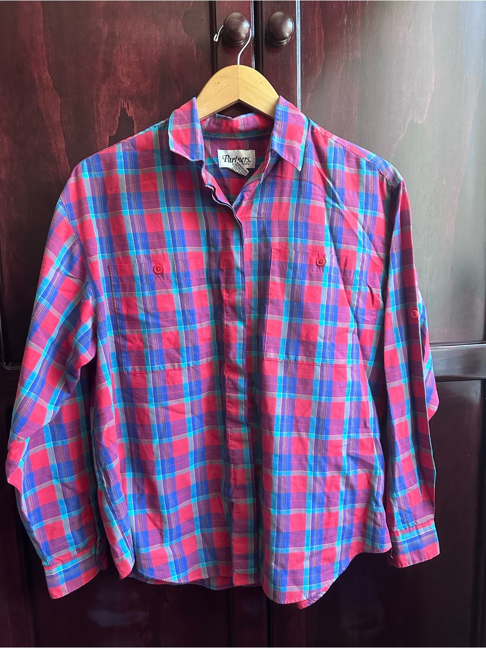 Vintage Red & Blue Plaid Button-Up Shirt